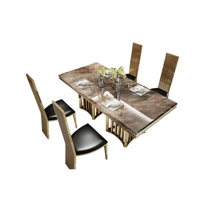 Marble Dining Table and 4 Chairs Set 1
